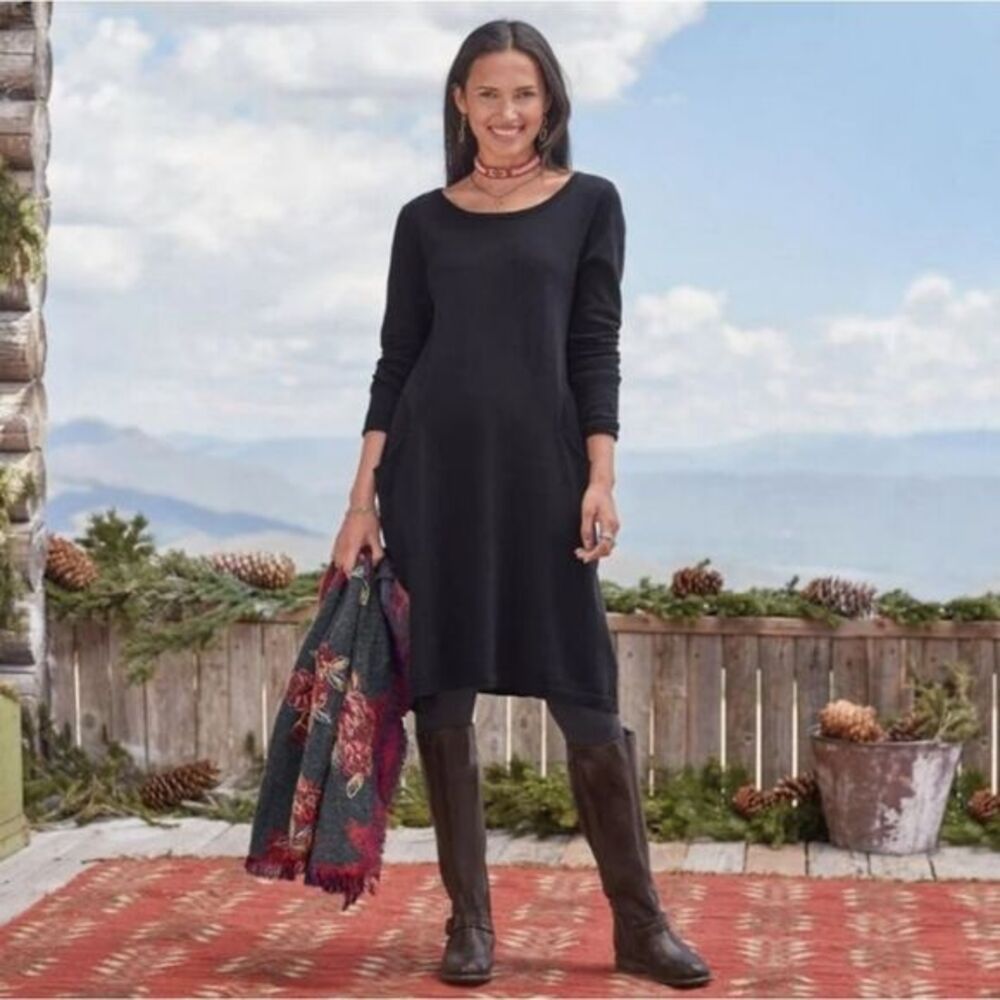 Sundance -707‎ Women’s Film Noir Black Sweater Dress with pockets Sz Medium